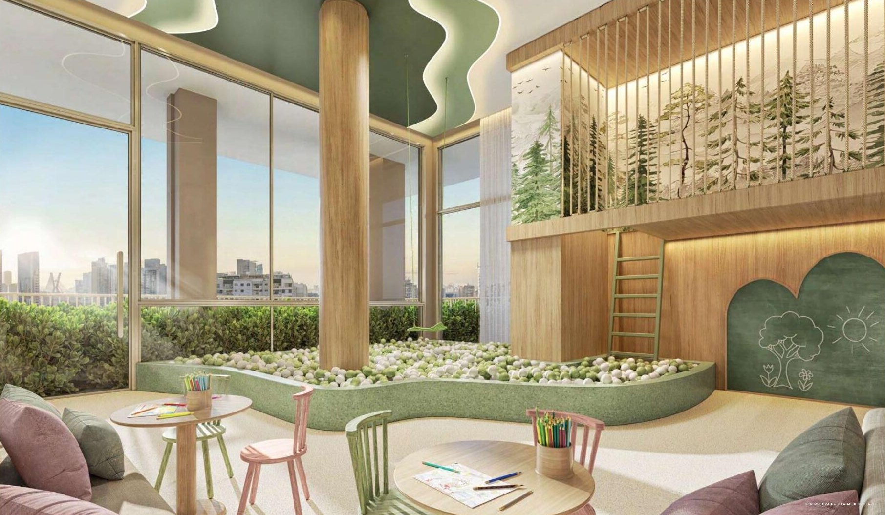Perspectiva ilustrada Kids Place, 4º pavimento, Escape Brooklin